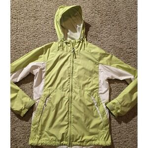 Columbia Jacket Womens Small Green White Hooded Full Zip Omni-Shield Lightweight
